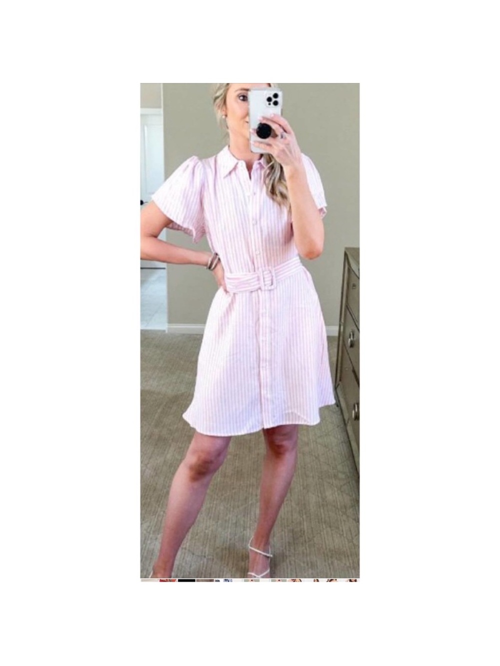 Alexis Pink Striped Shirt Dress with Belt